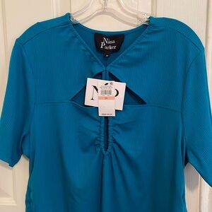 NWTs Nina Parker Macys blue ribbed dress 2X TK Tile rayon spandex $90
